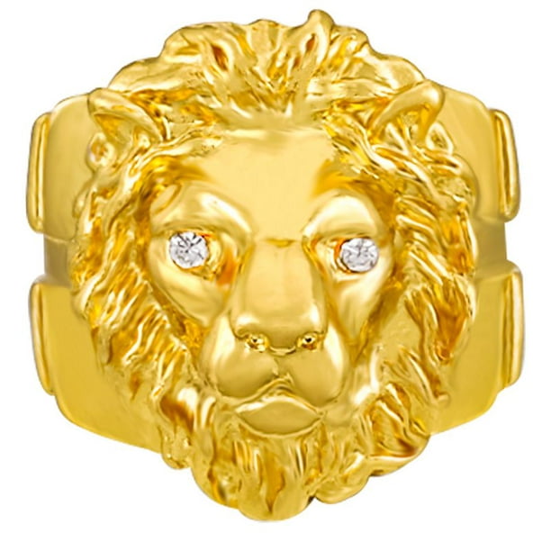 Men's 14k Yellow Gold Eyes Open Lion Head Ring Sizes 7-13 Big 